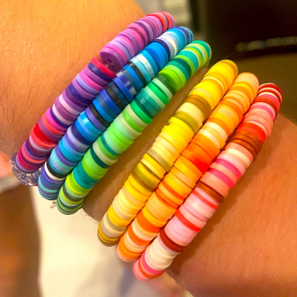 Six Elastic Clay Bead Fashion Bracelets